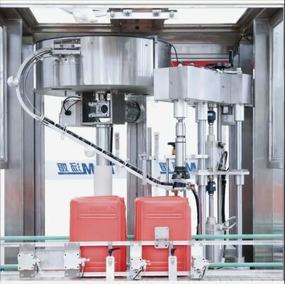 kaufen Intelligente automatische pneumatische quadratische Eimerfüll-, Verschließ-, Verkork- und Etikettiermaschine für Glas-/Plastikflaschen 5-30 Liter Online-Herstellung